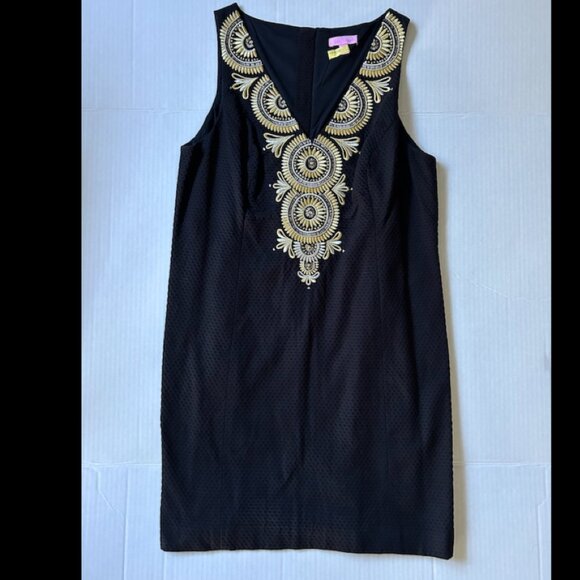Lilly Pulitzer Dresses & Skirts - Lily Pulitzer Black and Gold Gabby Embroidered Shift Dress - Size 14